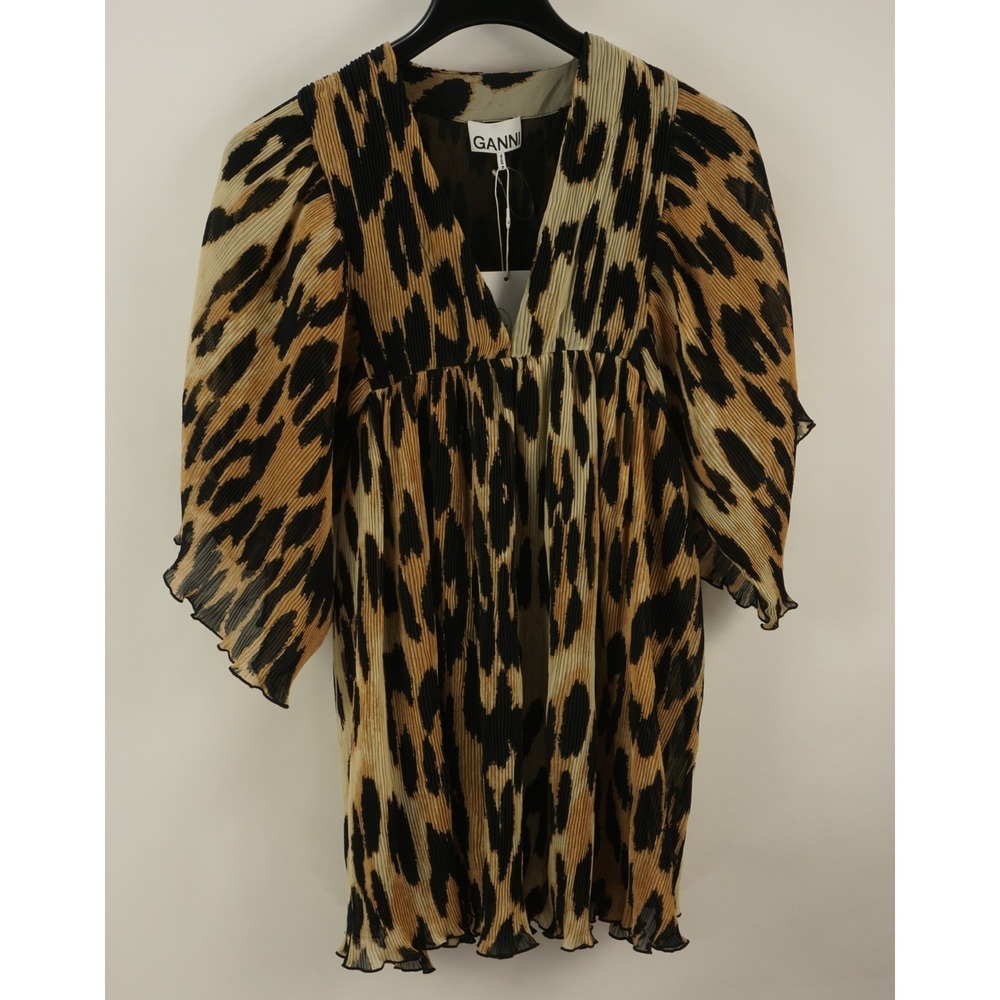 Ganni Leopard Print Mini Dress in Black and Tan